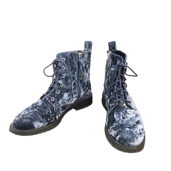 SOLD Rebecca Minkoff Blue Velvet Combat Boots - Picture 8 of 12